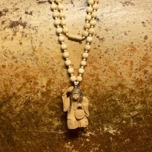 Celluloid Necklace w/ Netsuke Man Changing Faces Signed and Vintage